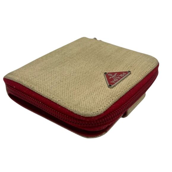 Prada Two Tone Wallet Purse in Canvas and Red Leather Mint Condition - Picture 3 of 16